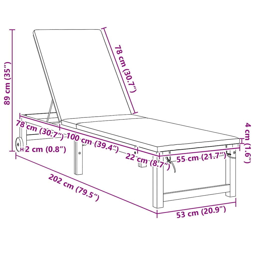 vidaXL Ξαπλώστρα 2 pcs Καφέ 202 x 53 x 89 εκ Στερεό Ξύλο Ακακίας