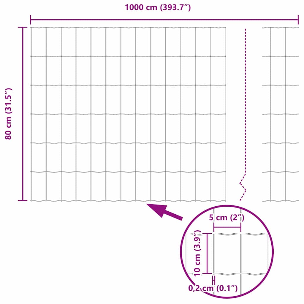 vidaXL Ευρωπαϊκή Περίφραξη 0,8x10 μ Γαλβανισμένο Ατσάλι