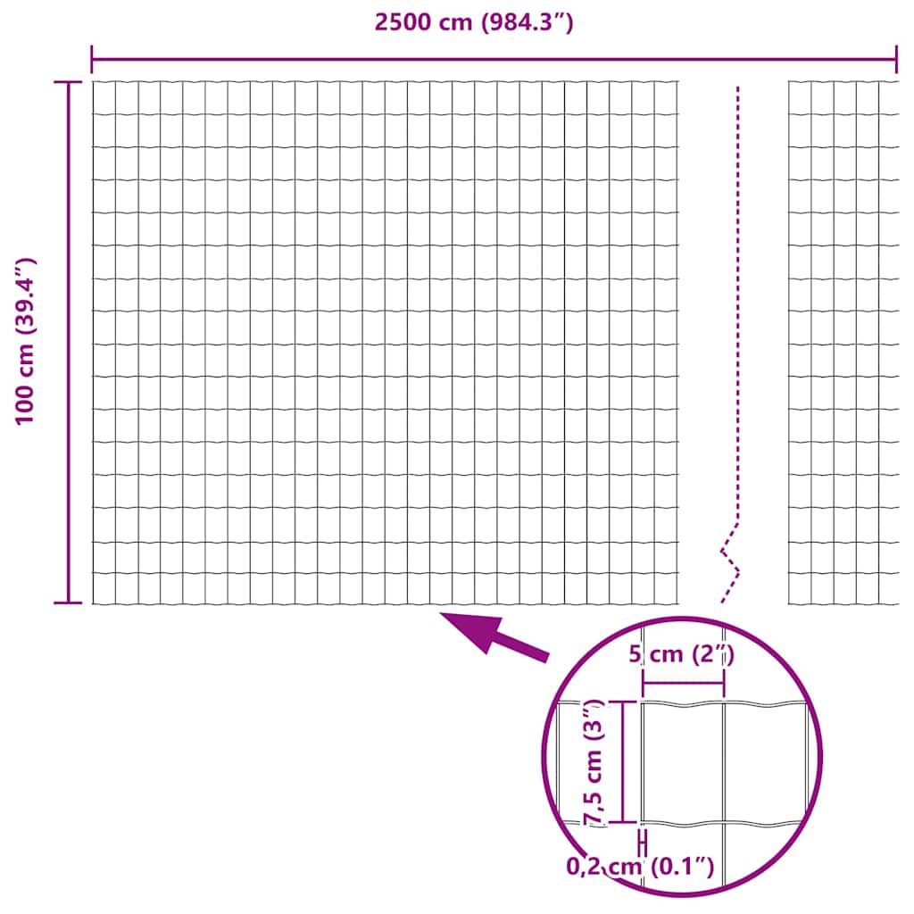 vidaXL Φράχτης Εuro 1 x 25 m Σίδηρος με επικάλυψη PVC
