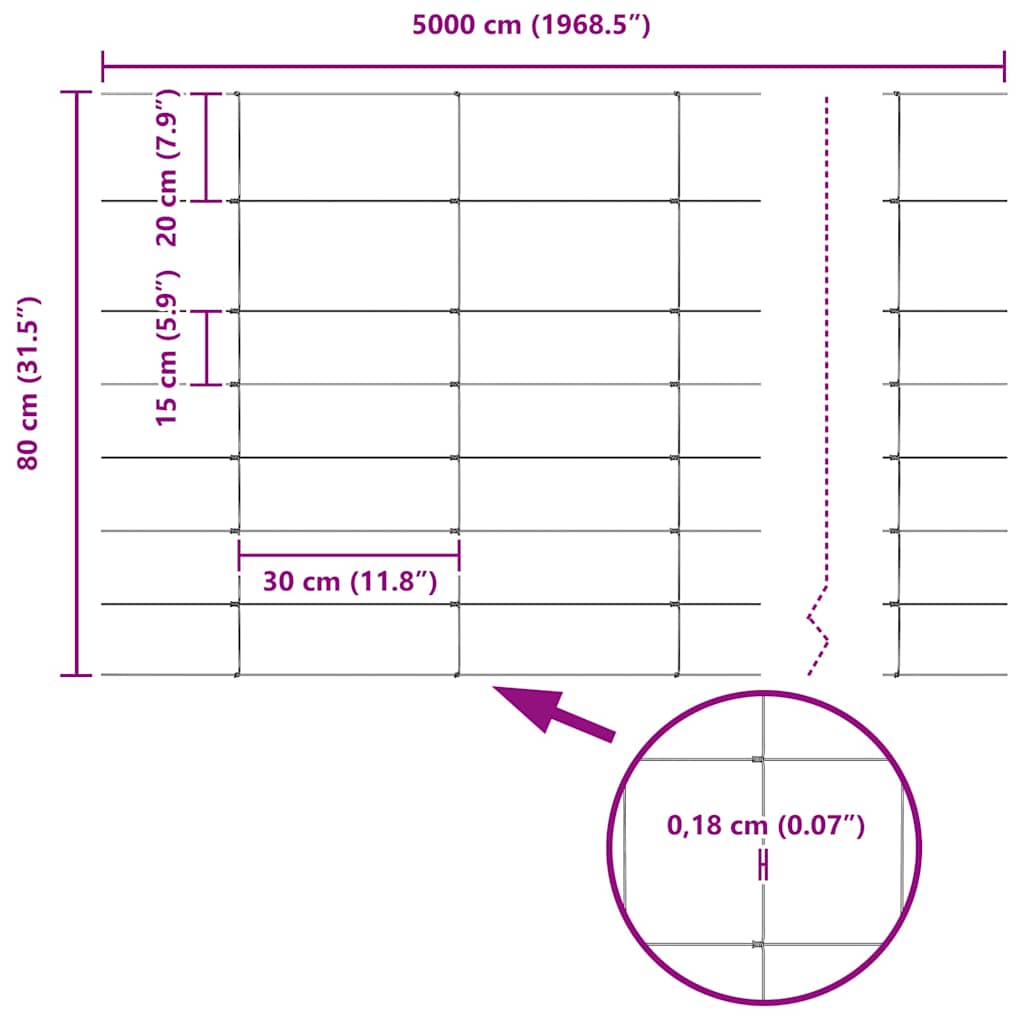 vidaXL Περίφραξη αγρού Ασημί 50 x 0,8 m Γαλβανισμένος χάλυβας