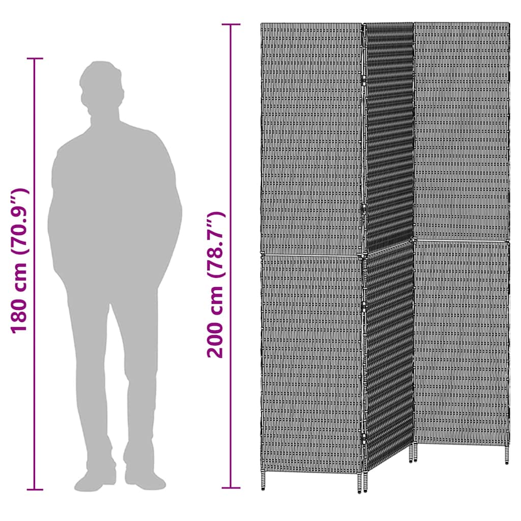 vidaXL Διαχωριστής Δωματίου 3 Πάνελ Αναδιπλούμενος Μπεζ 146x200 εκ. Πολυ Ράτταν