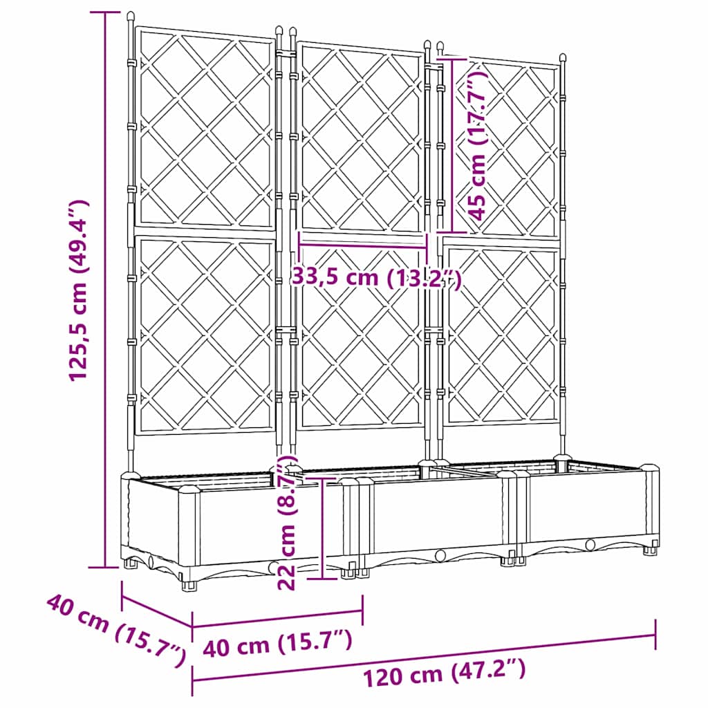 vidaXL Γλάστρα Κήπου 3 τμχ. Καφέ 120 x 40 x 125,5 εκ. PP
