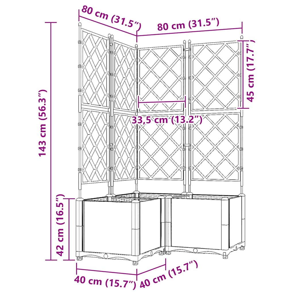 vidaXL Γλάστρα Κήπου 3 τμχ. Καφέ 80 x 80 x 143 εκ. PP