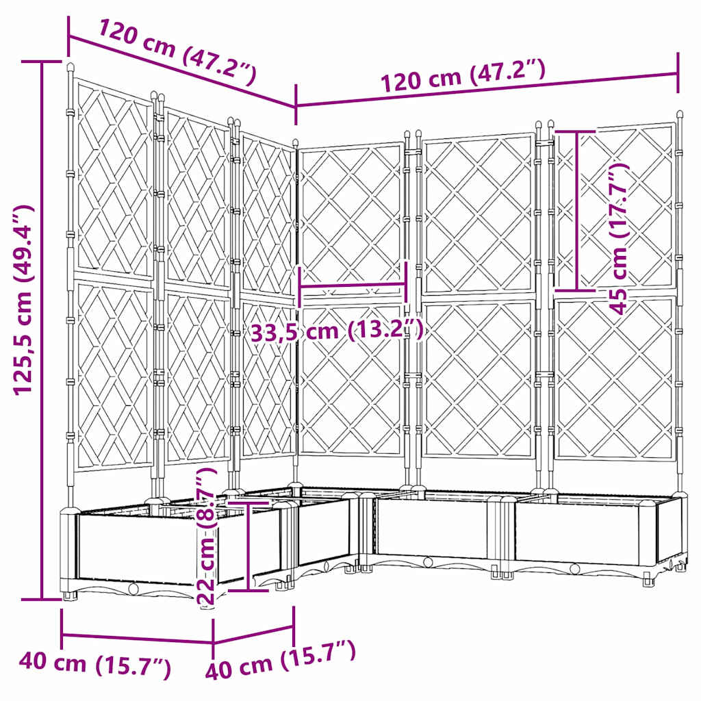 vidaXL Γλάστρα Κήπου 5 τμχ. Καφέ 120 x 120 x 125,5 εκ. PP