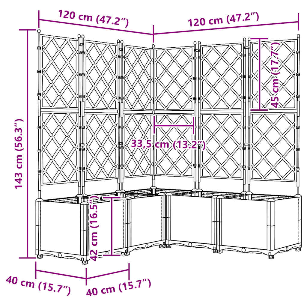 vidaXL Γλάστρα Κήπου 5 τμχ. Καφέ 120 x 120 x 143 εκ. PP