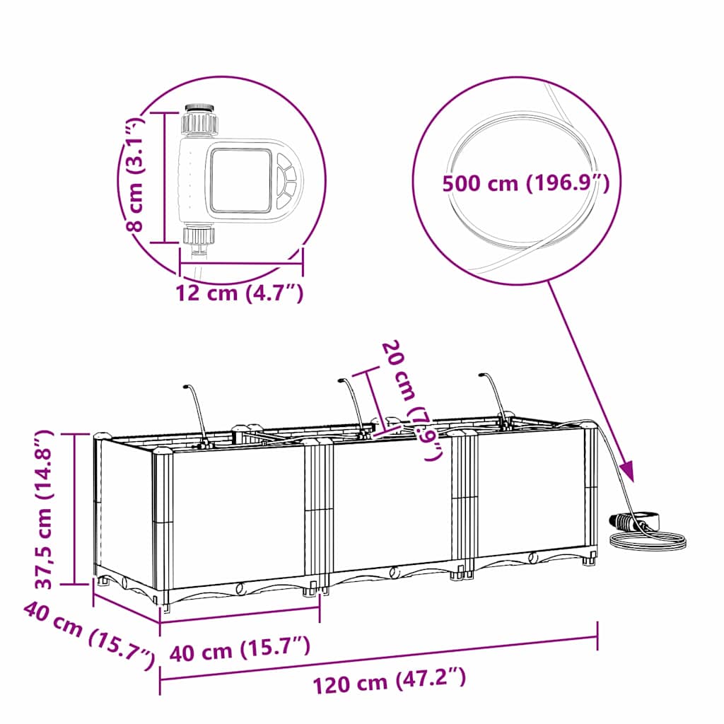 vidaXL Γλάστρα Κήπου 3 pcs Καφέ 120 x 40 x 37,5 cm Πλαστικό