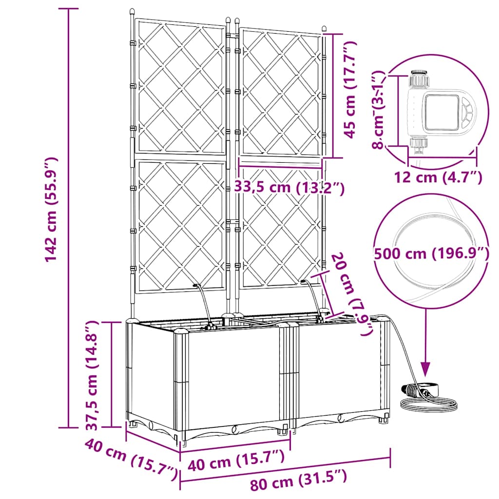 vidaXL Γλάστρα Κήπου 2 pcs Καφέ 80 x 40 x 142 cm Πλαστικό