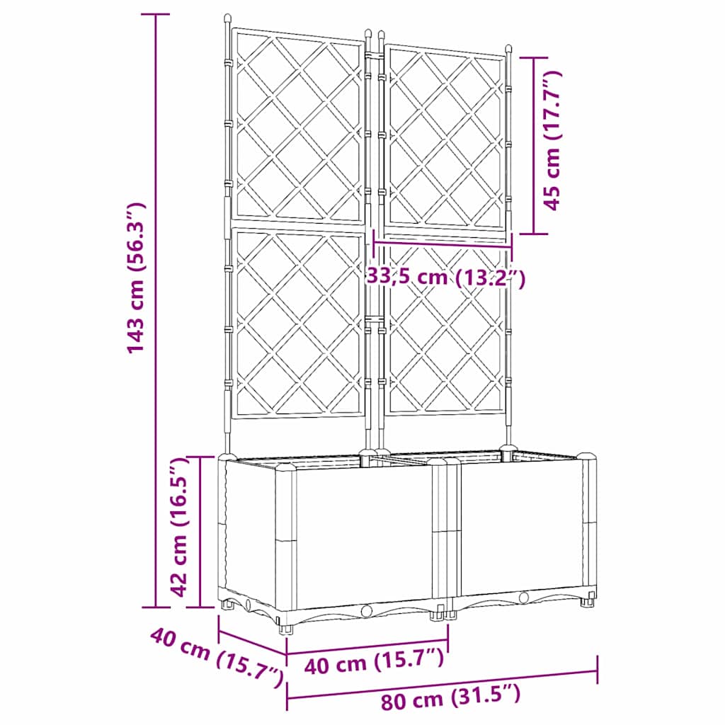 vidaXL Γλάστρα Κήπου 2 τμχ. Μαύρο 80 x 40 x 143 εκ. PP