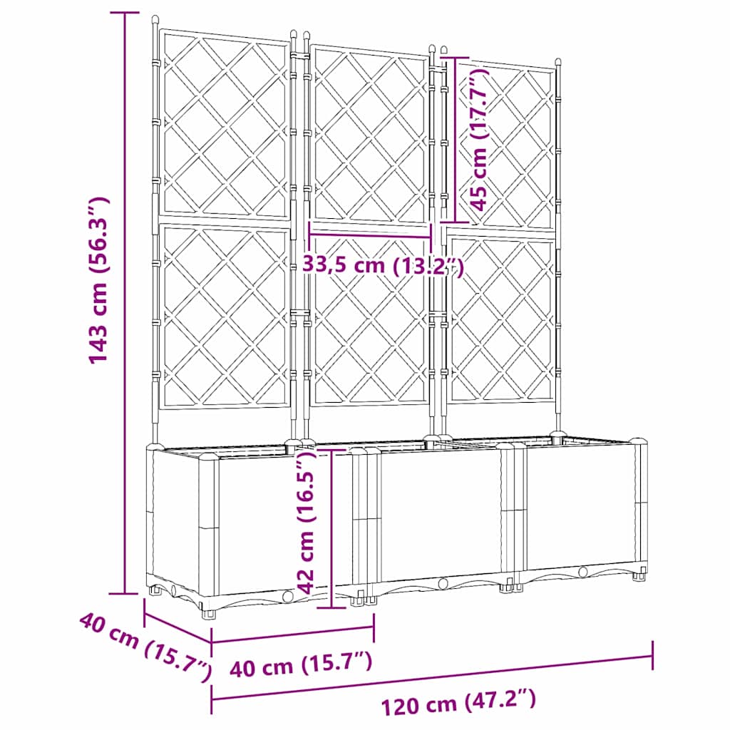 vidaXL Γλάστρα Κήπου 3 pcs Μαύρο 120 x 40 x 143 εκ. Πλαστικό
