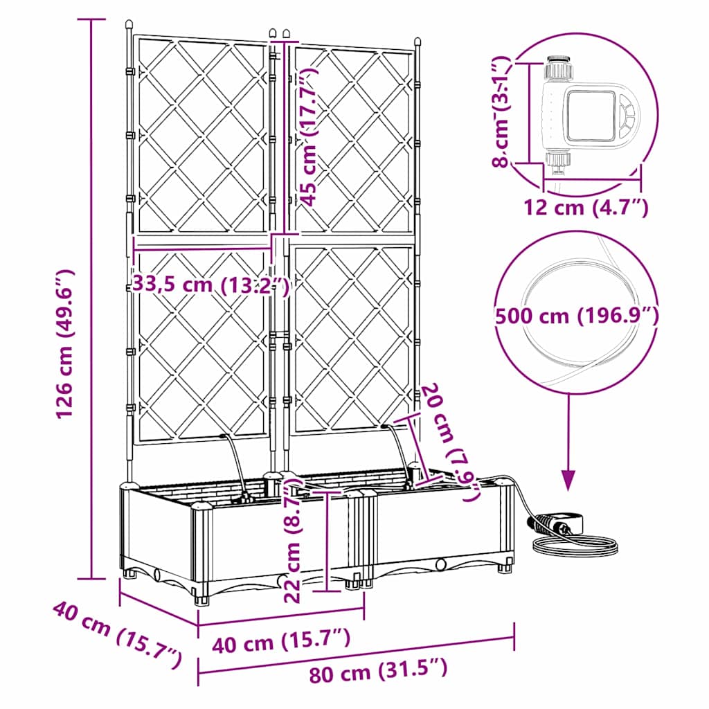 vidaXL Γλάστρα Κήπου 2 pcs Μαύρο Πλαστικό