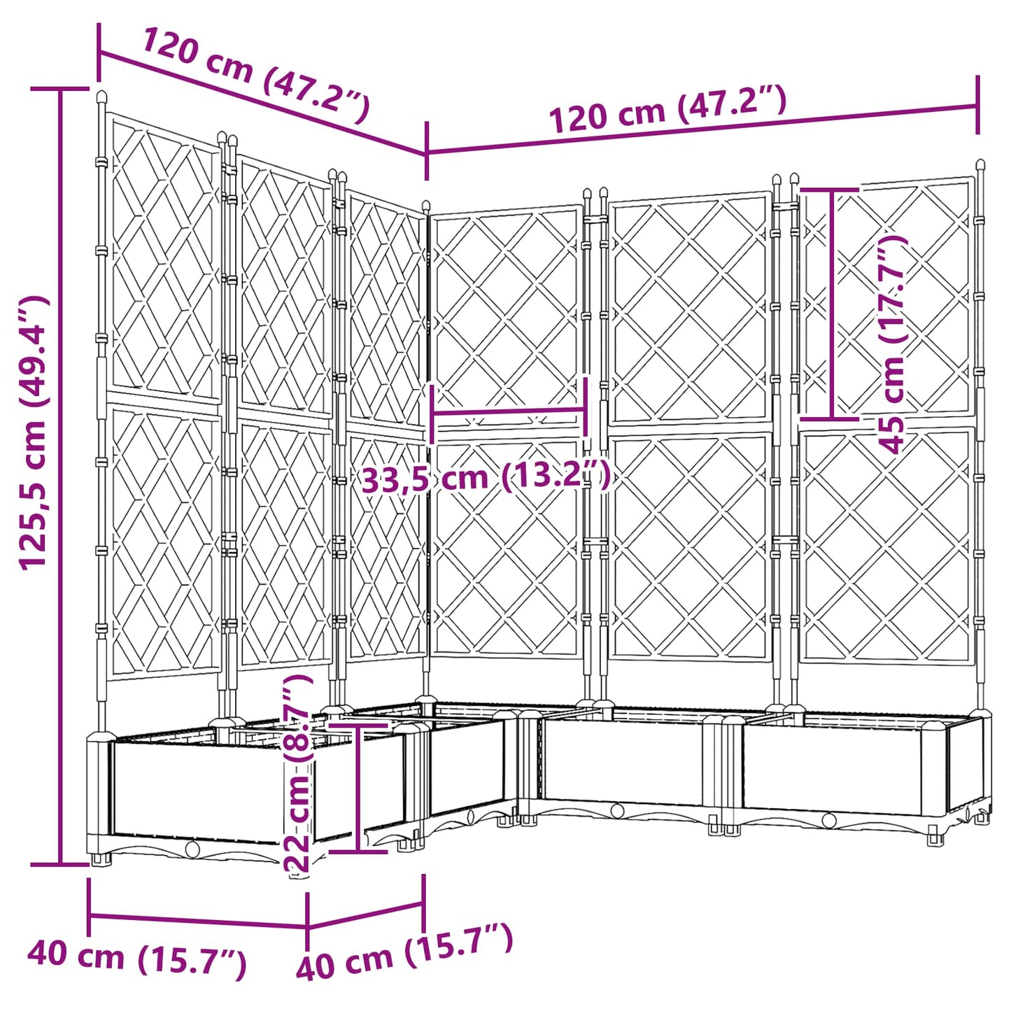 vidaXL Γλάστρα Κήπου 5 τμχ. Γκρι 120 x 120 x 125,5 εκ. PP