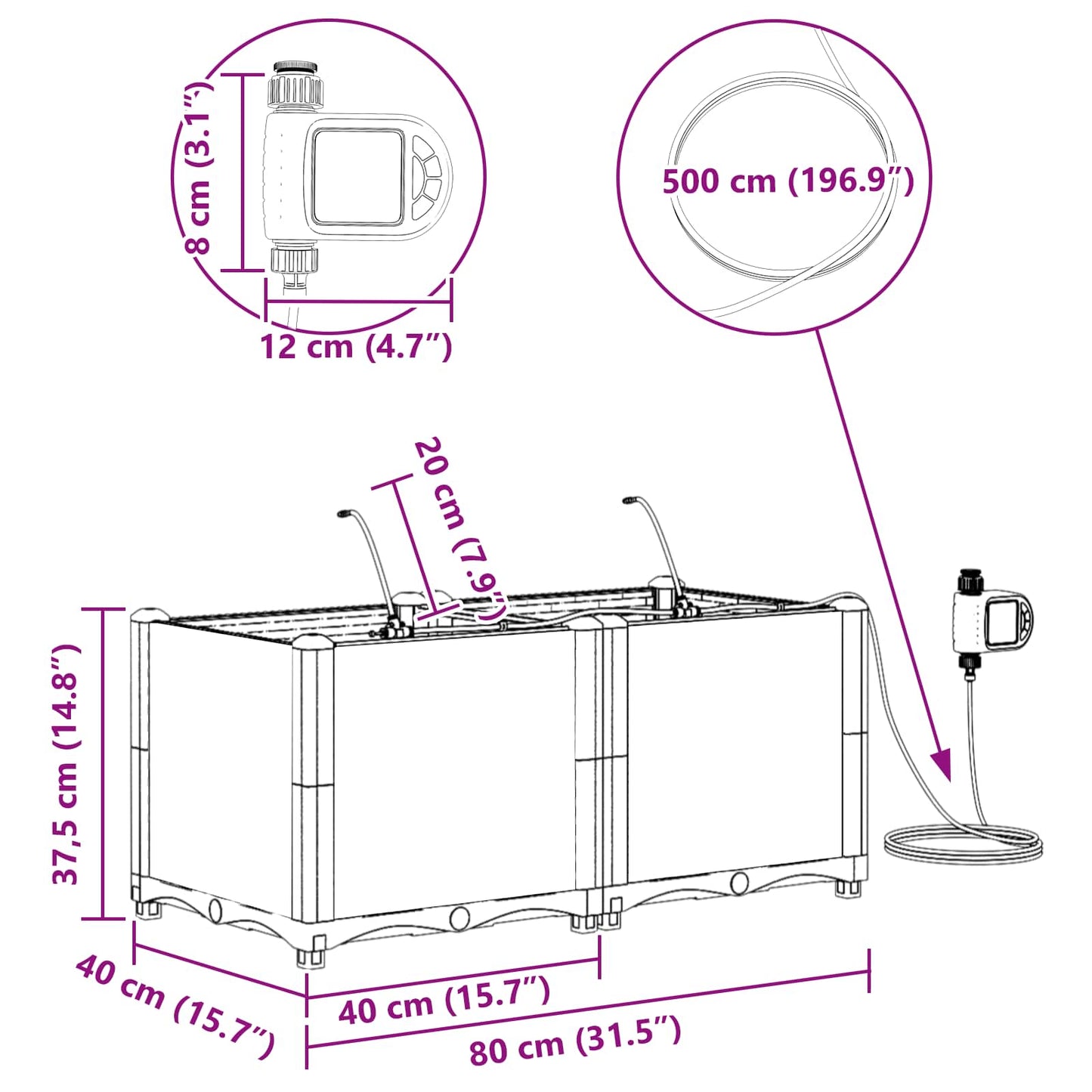 vidaXL Γλάστρα Κήπου 2 τμχ. Γκρι 80 x 40 x 37,5 cm PP