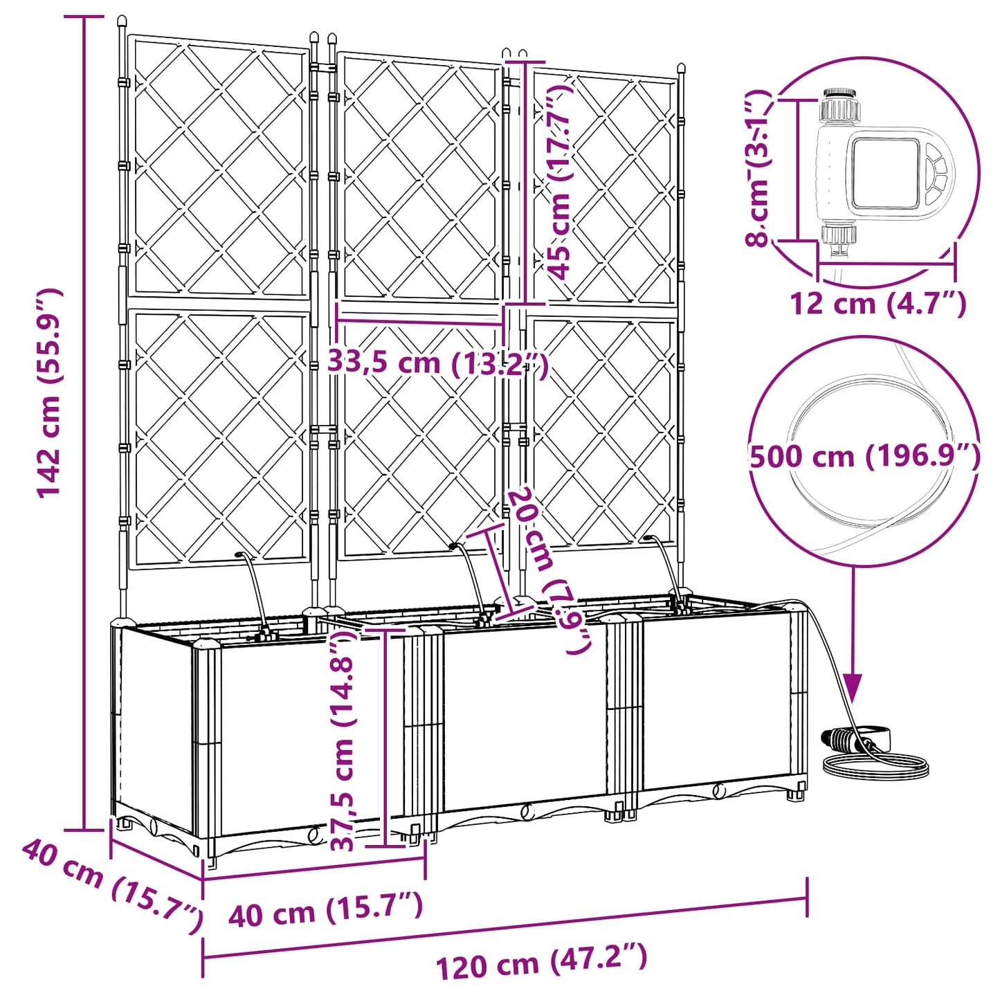 vidaXL Ζαρντινιέρες κήπου Γκρι 120 x 40 x 142 cm Ατσάλι