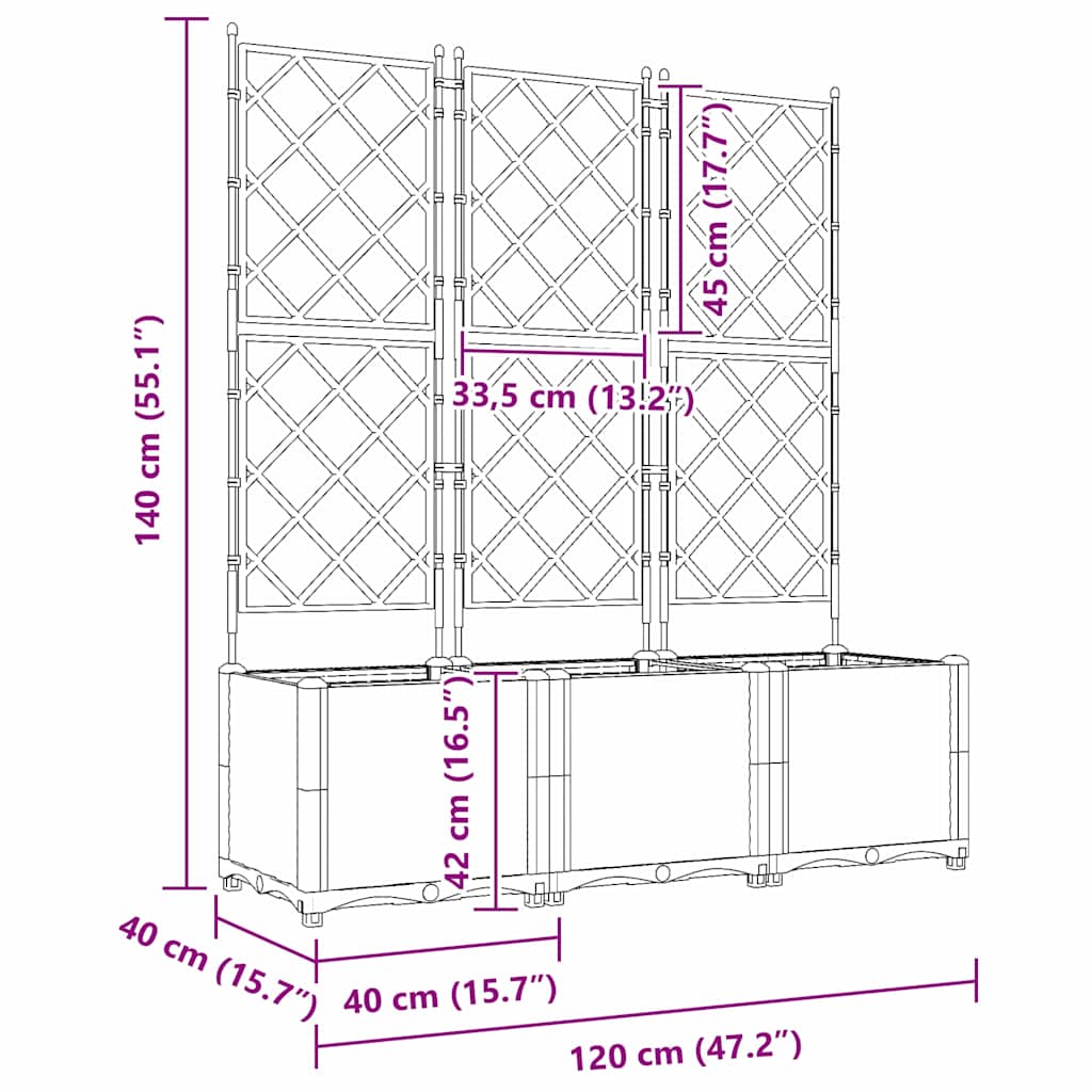 vidaXL Γλάστρα Κήπου 3 τμχ. Ανοιχτό Γκρι 120 x 40 x 143 εκ. PP