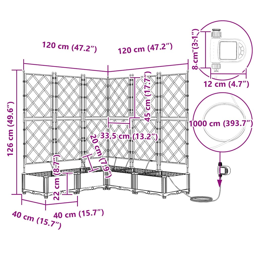 vidaXL Γλάστρα Κήπου 5 pcs Ανοιχτό Γκρι 120 x 120 x 126 cm Πλαστικό