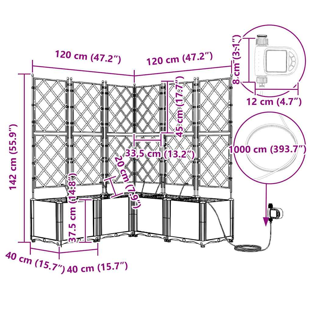 vidaXL Ζαρντινιέρες κήπου Λευκό 120 x 120 x 142 cm Ατσάλι