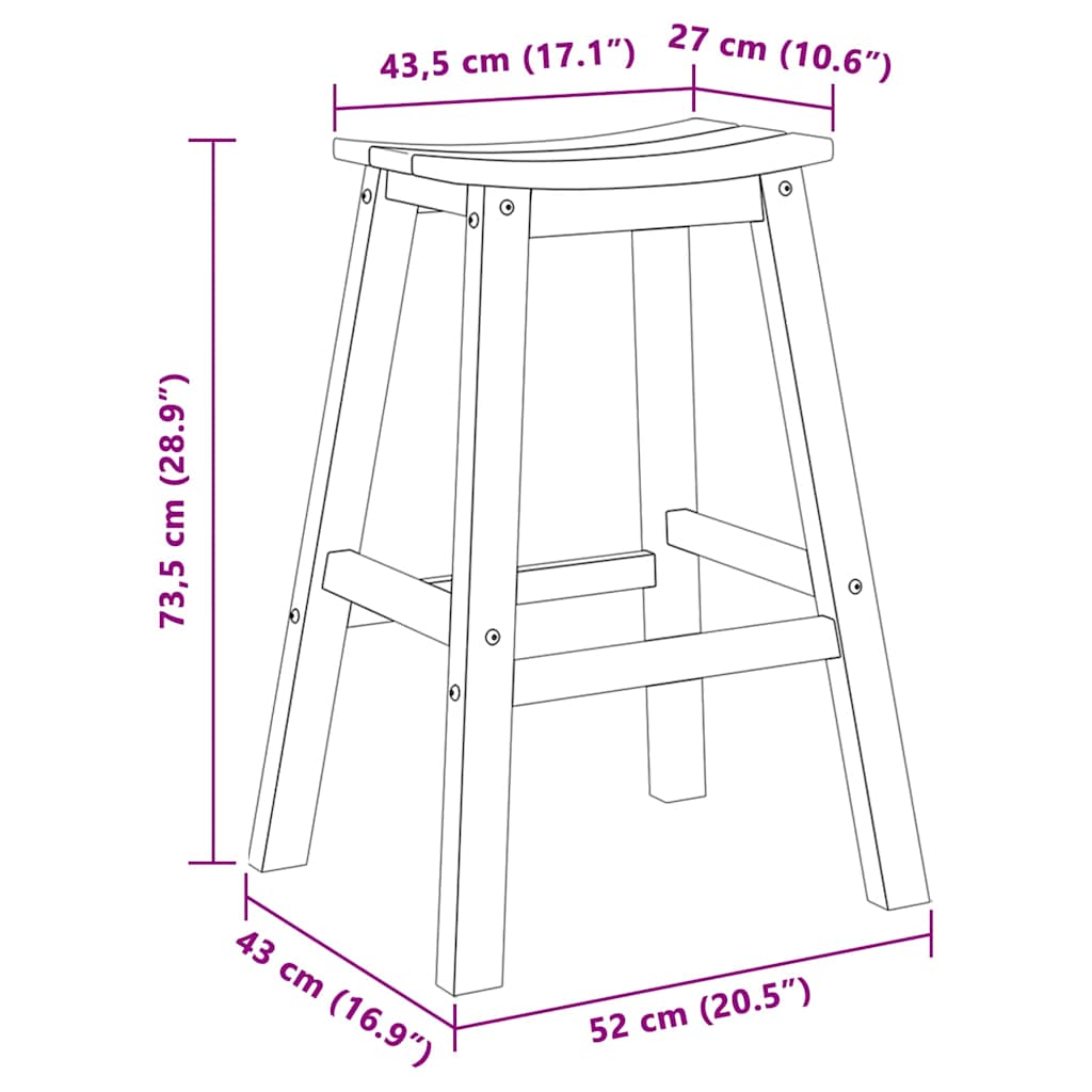 vidaXL Μπαρ σκαμπό 2 pcs Λευκό 52 x 43 x 73,5 εκ HDPE