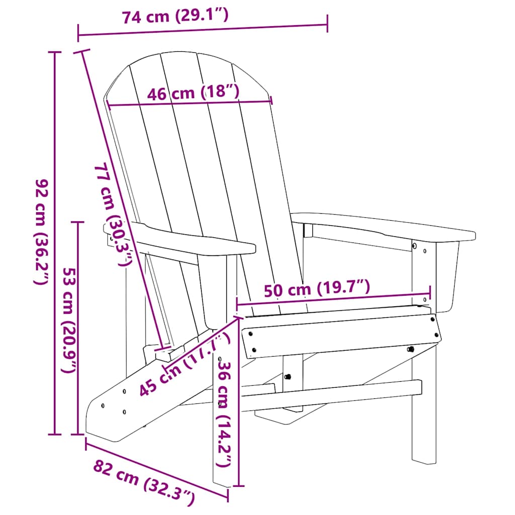 vidaXL Καρέκλα Adirondack Σκούρο μπλε 82 x 74 x 92 εκ. HDPE
