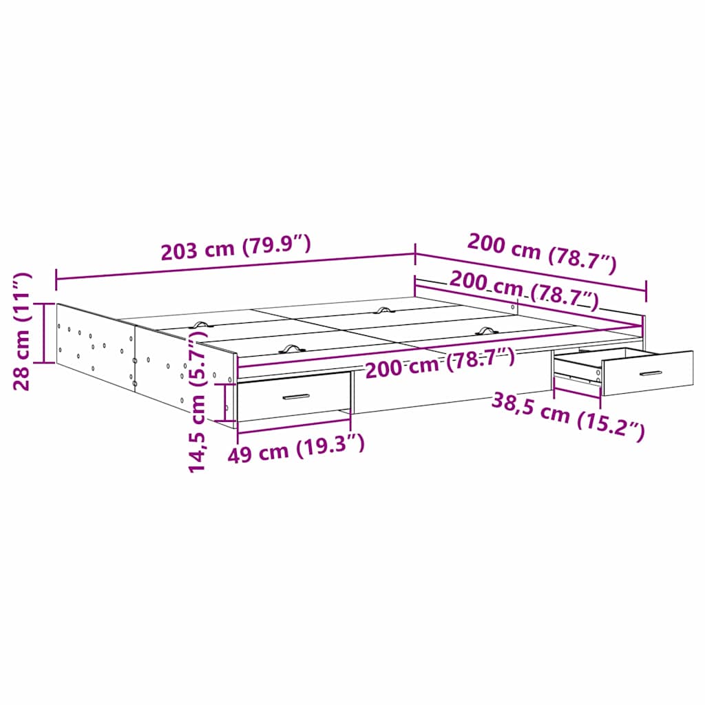 vidaXL Κρεβάτι με αποθηκευτικό χώρο Sonoma Δρυς 200 x 200 cm