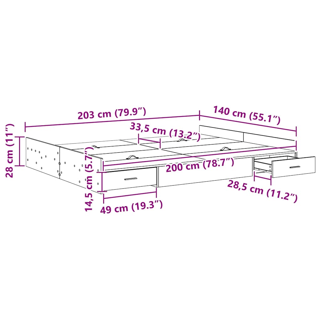 vidaXL Κρεβάτι με αποθηκευτικό χώρο Sonoma Δρυς 140 x 200 cm