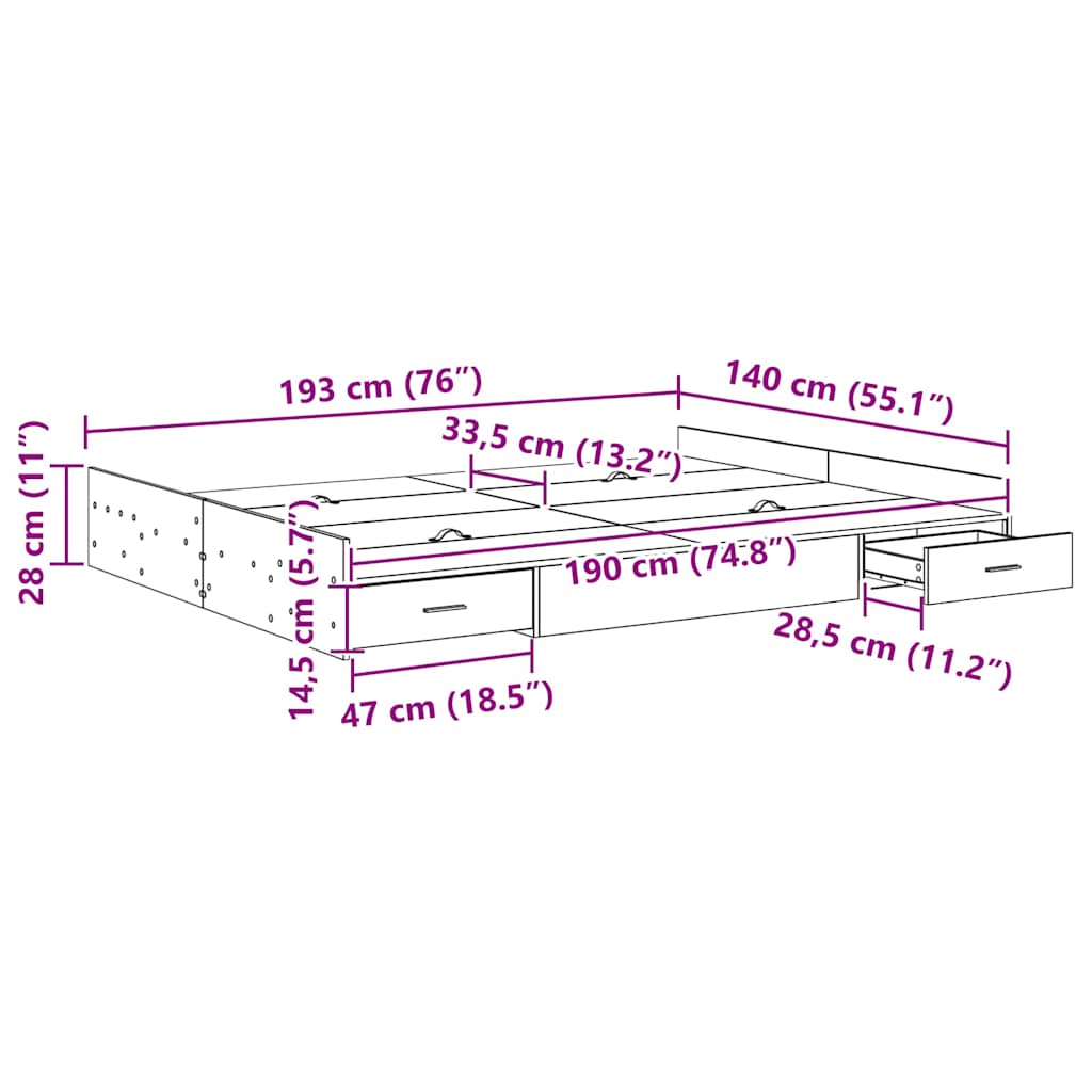 vidaXL Κρεβάτι με αποθηκευτικό χώρο Λευκό 140 x 190 cm Ματ ιμάντας
