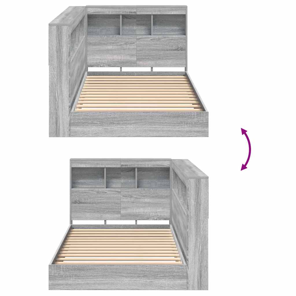 vidaXL Κρεβάτι Βιβλιοθήκης Γκρι sonoma 100 x 200 cm Επεξεργασμένο ξύλο