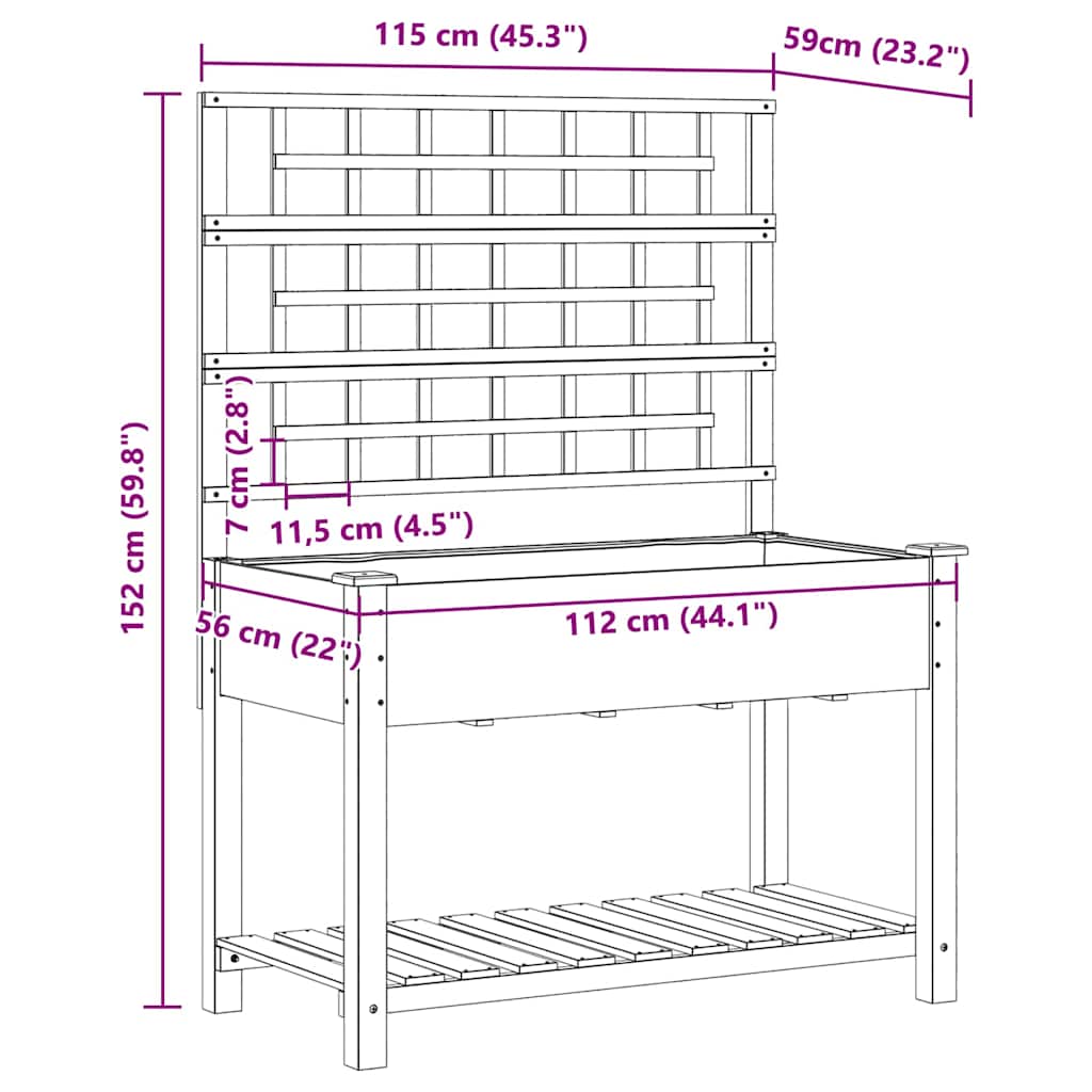 vidaXL Γλάστρα Κήπου Μπεζ 115 x 60,5 x 153 εκ. Στερεό Ξύλο Πεύκου