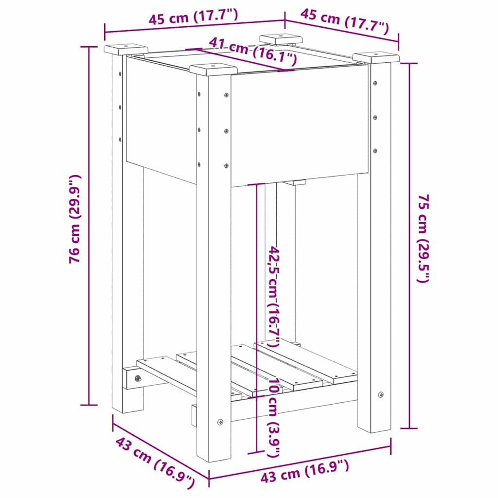 vidaXL Γλάστρα Κήπου με ράφι Μπεζ 45 x 45 x 76,5 εκ Στερεό Ξύλο Πεύκου