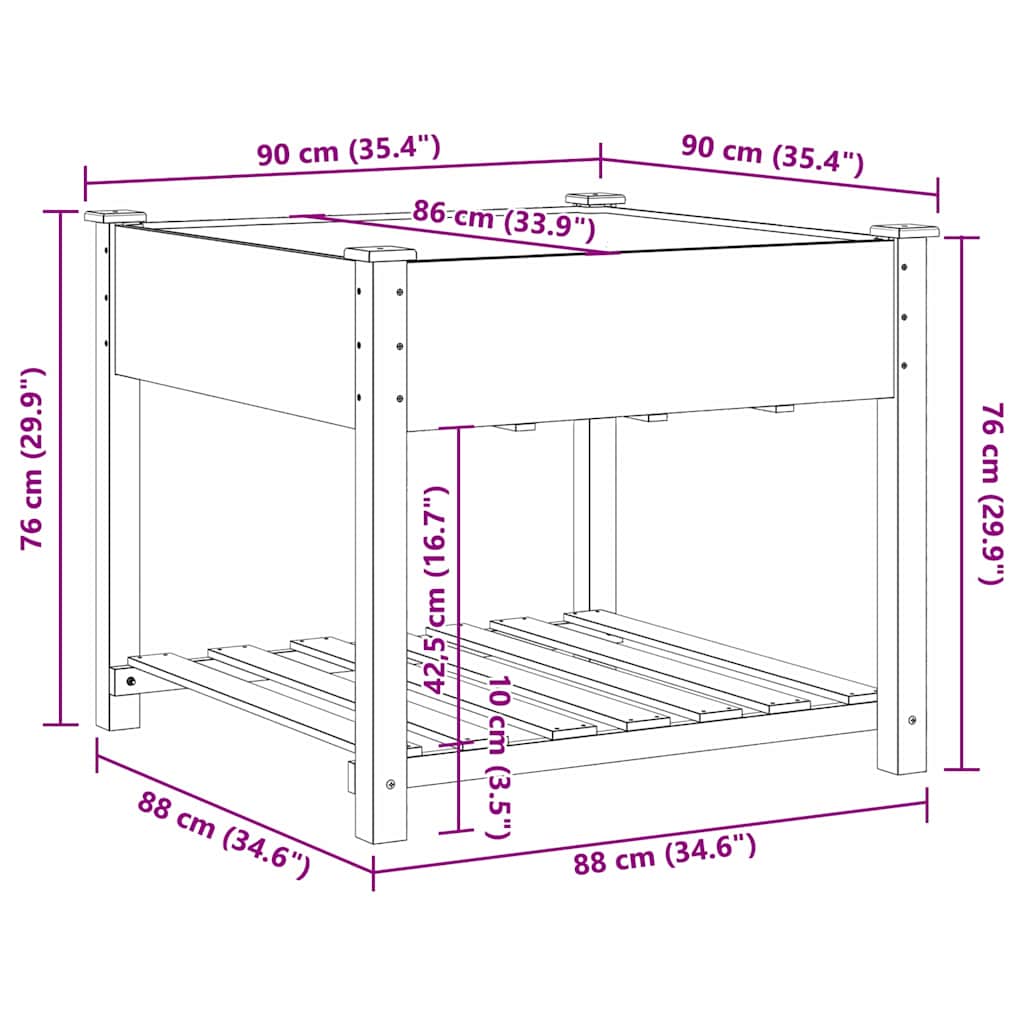 vidaXL Γλάστρα Κήπου με ράφι Μπεζ 90 x 90 x 76,5 εκ Στερεό Ξύλο Πεύκου