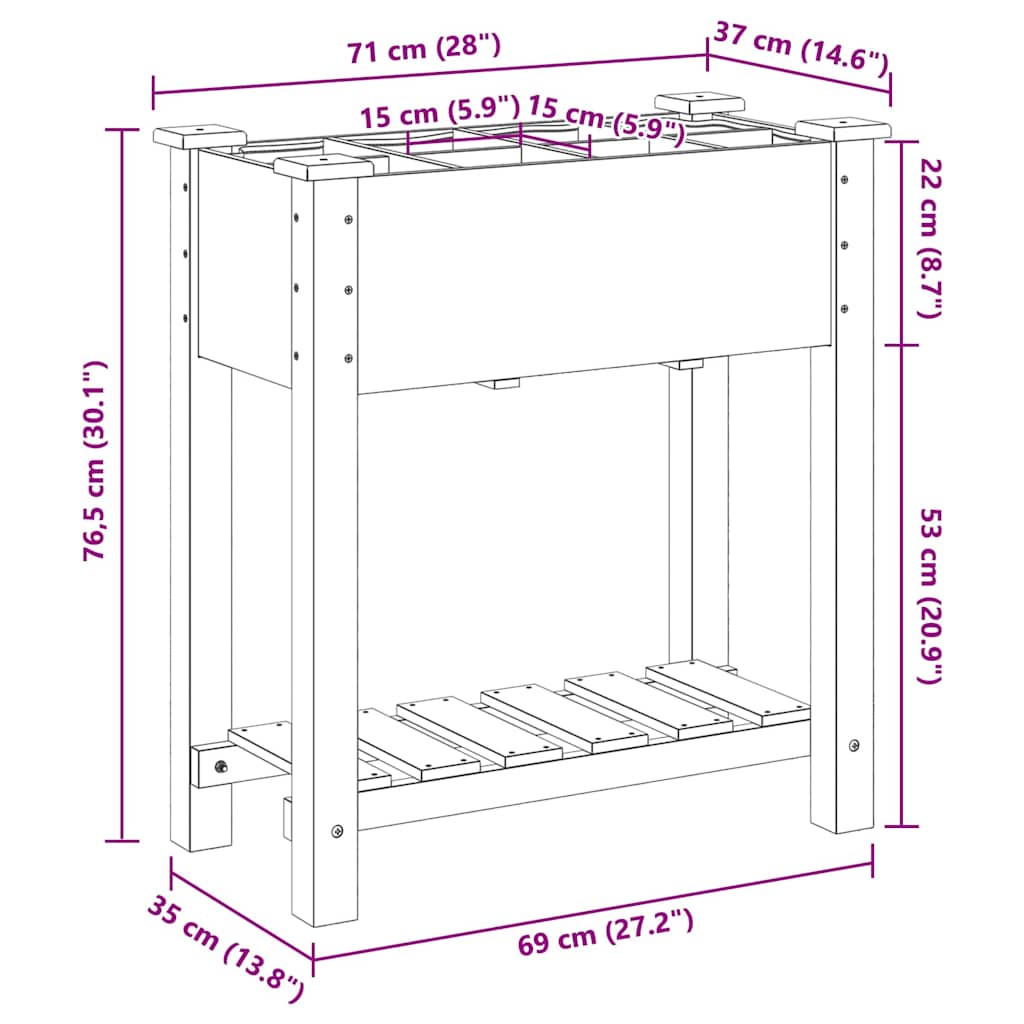 vidaXL Γλάστρα Κήπου με ράφι Μπεζ 71 x 37 x 76,5 εκ Στερεό Ξύλο Πεύκου