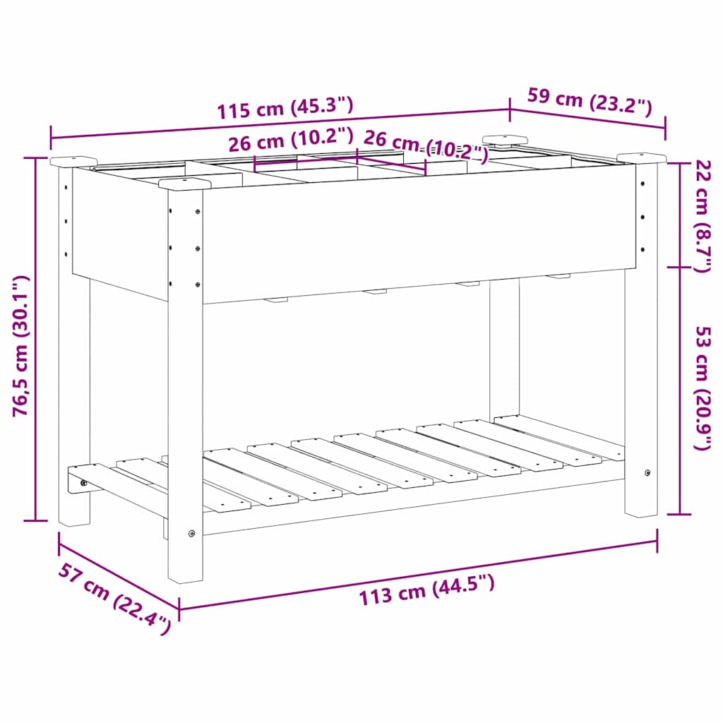 vidaXL Γλάστρα Κήπου Μπεζ 115 x 59 x 76,5 εκ Στερεό Ξύλο Πεύκου
