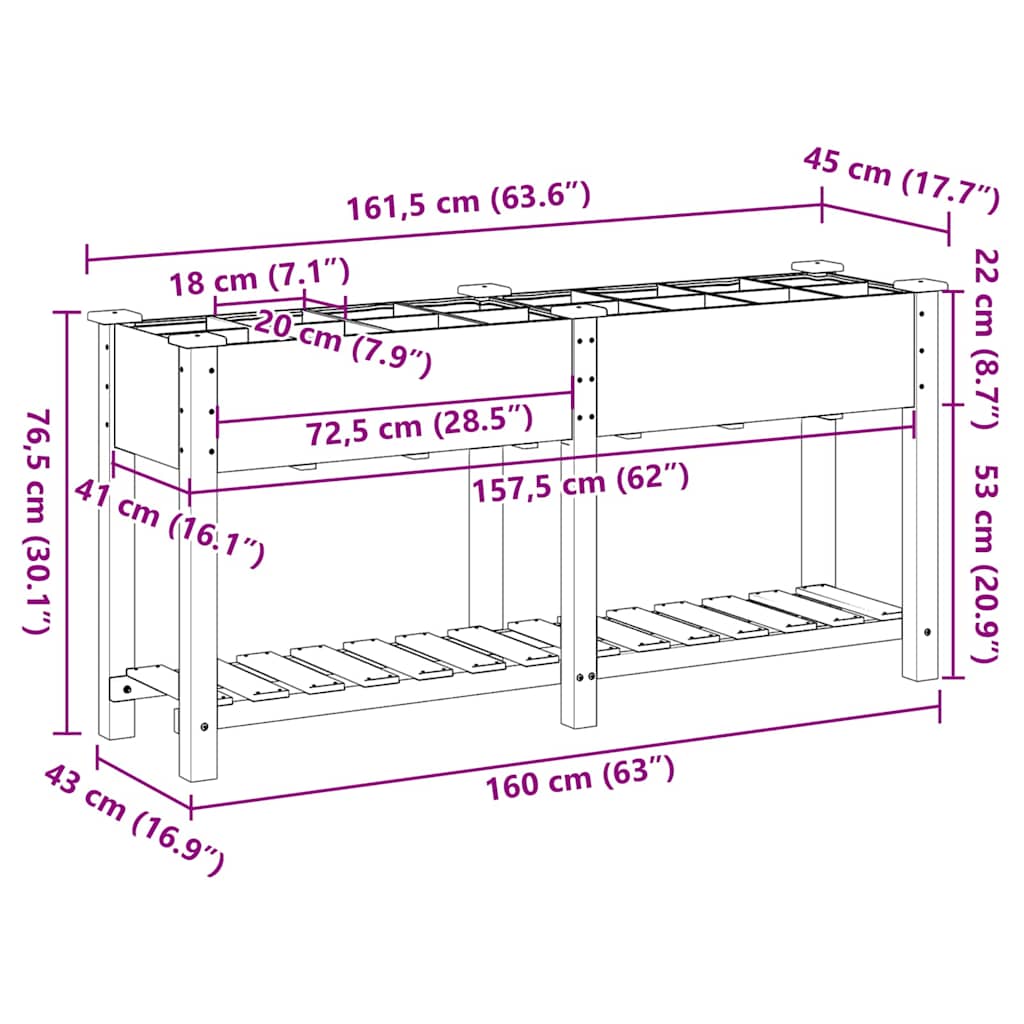 vidaXL Γλάστρα Κήπου Μπεζ 161,5 x 45 x 76,5 εκ. Στερεό Ξύλο Πεύκου