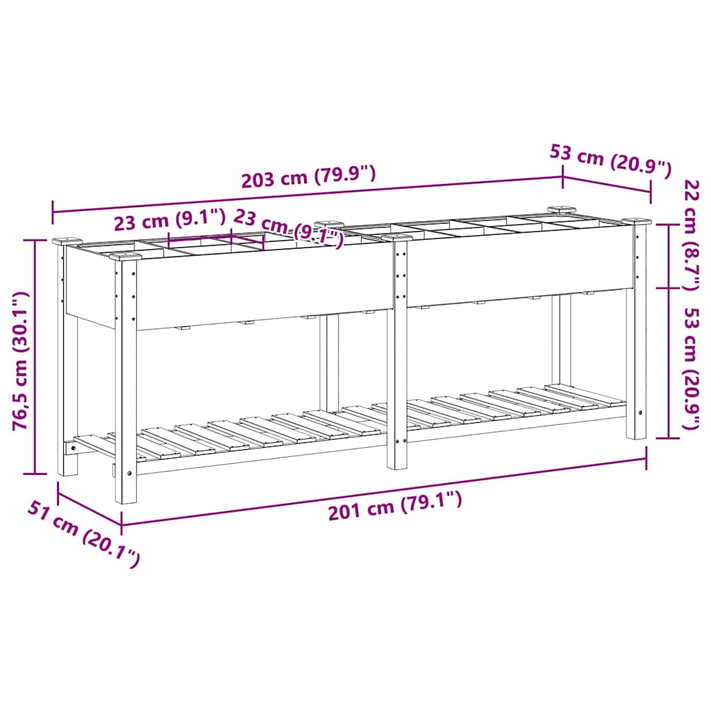 vidaXL Γλάστρα Κήπου Μπεζ 203,5 x 53 x 76,5 εκ Στερεό Ξύλο Πεύκου