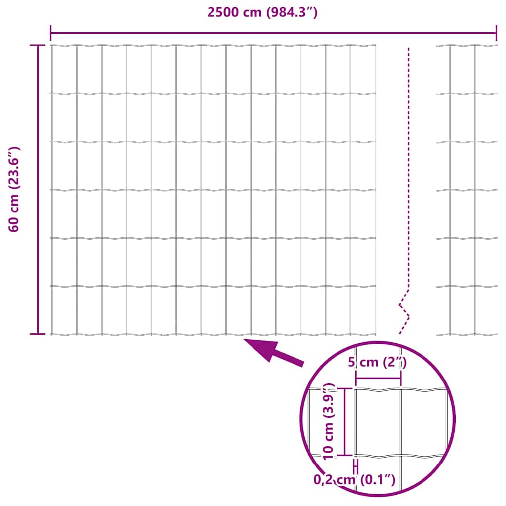 vidaXL Ευρωπαϊκό Φράγμα Γκρι 0.6x25 μ Σίδηρος