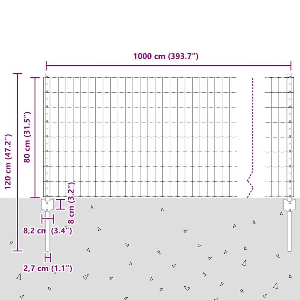 vidaXL Περίφραξη Euro με Στήλη 10 x 0,8 μ PVC-Επικαλυμμένο Ατσάλι