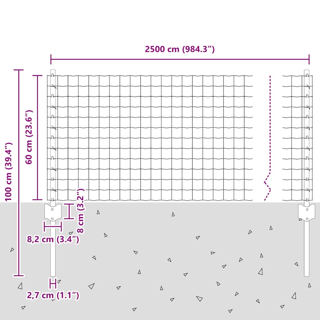 vidaXL Ευρωπαϊκός Φράχτης με 11 Δοκούς Γκρι 0.6x25 μ Χάλυβας