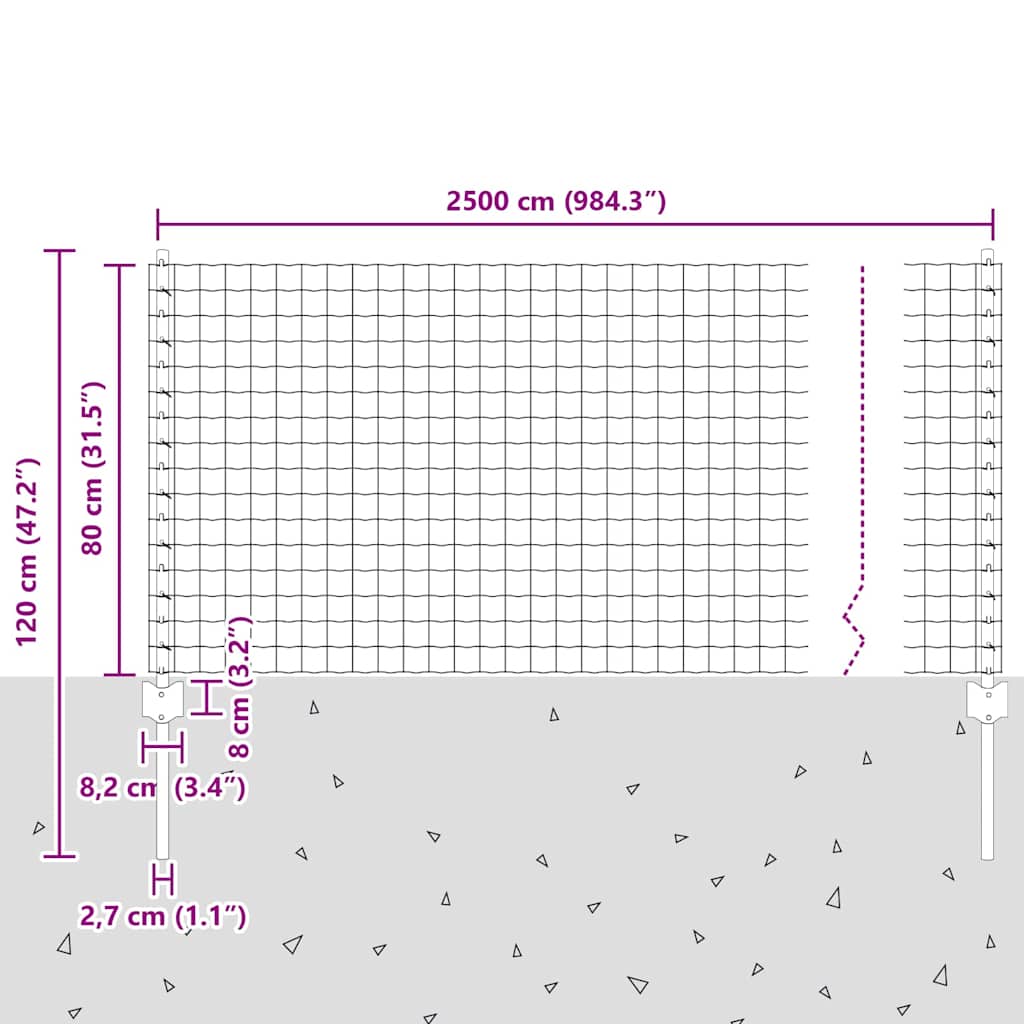 vidaXL Ευρωπαϊκός Φράχτης με 11 Στυλίδια Γκρι 0,8x25 μ Χάλυβα