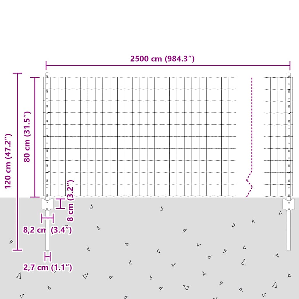 vidaXL Ευρωπαϊκό Φράχτη με 11 Στυλοβάτες Γκρι 0,8x25 μ Ατσάλι