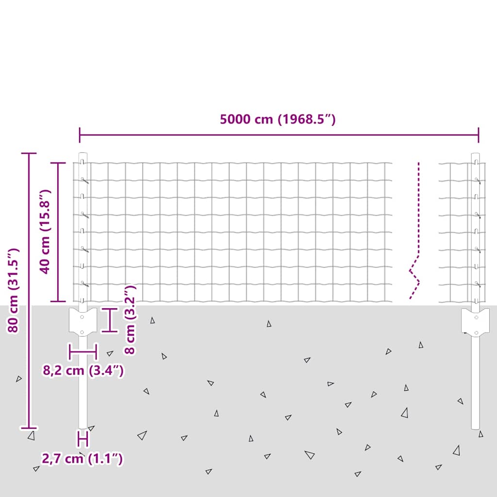 vidaXL Φράχτης Euro με 22 Υποστηρίγματα Γκρι 0,4x50 m Ατσάλι