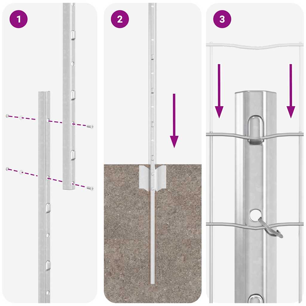 vidaXL Ευρωπαϊκό Φράχτη με 10 Στυλοβάτες Ασημί 1x10 μ Χάλυβας