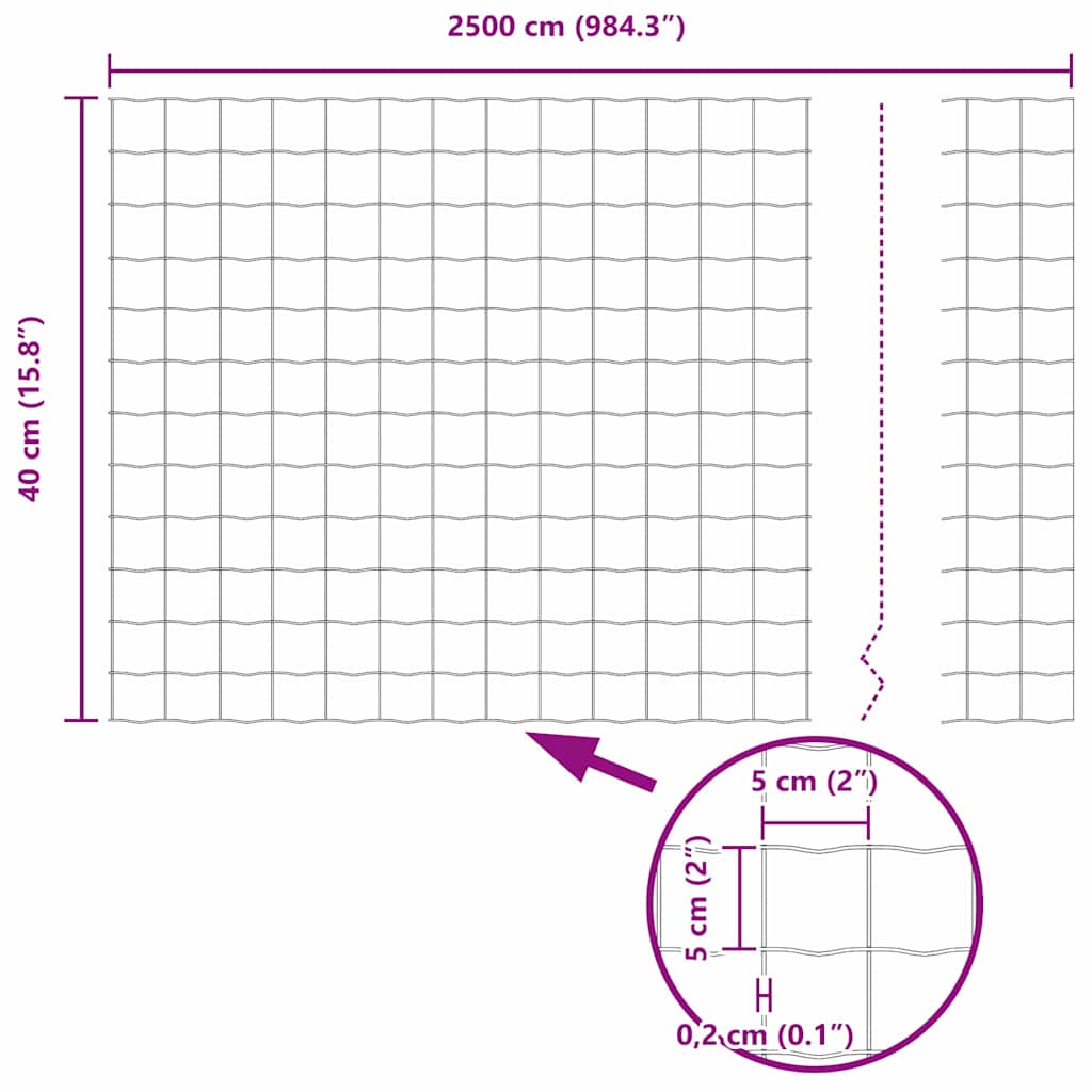 vidaXL Ευρωπαϊκή Φράχτης με 11 Πόλους Ασήμι 0,4x25 μ Ατσάλι