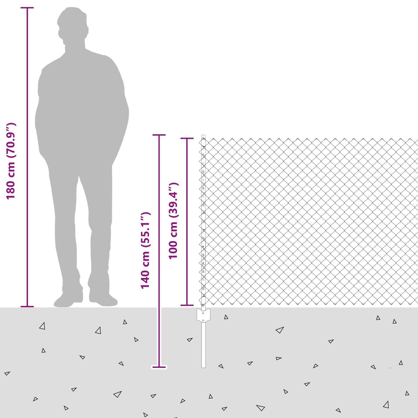 vidaXL Φράχτης αλυσίδας με στήλη 10 x 1 m PVC-Επικαλυμμένο Ατσάλι