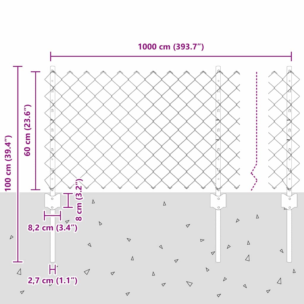 vidaXL Φράχτης αλυσίδας με 10 στύλους U Πράσινος 0.6x10 μ Ατσάλι