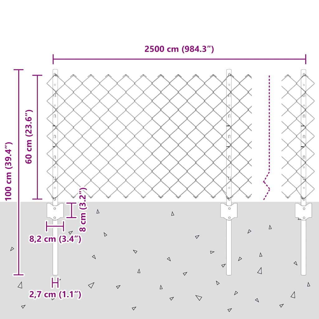 vidaXL Φράχτης από αλυσίδα με 22 U Πόρους Πράσινος 0.6x25 μ Σ鋼