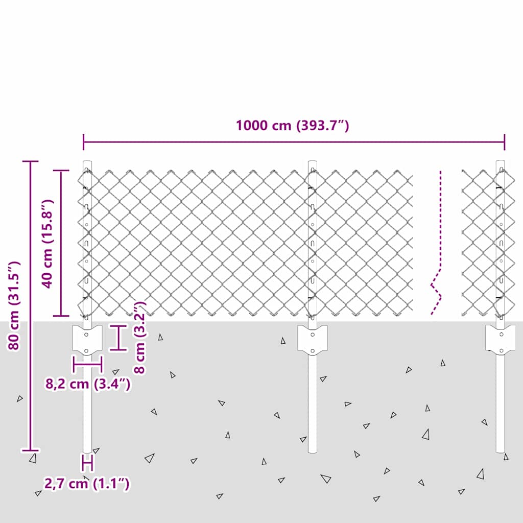 vidaXL Φράχτης αλυσίδας με στήλη 25 x 0,4 m Γαλβανισμένος Χάλυβας