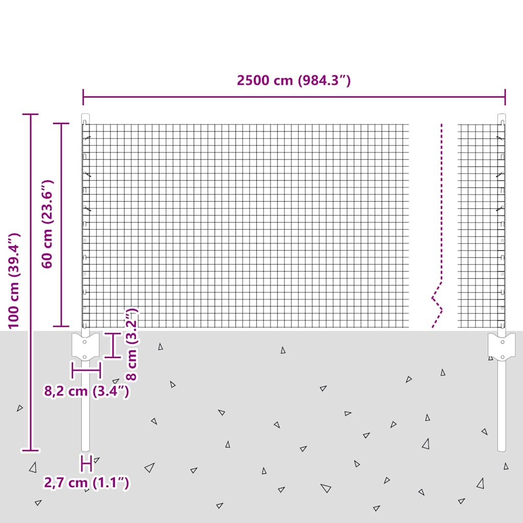 vidaXL Γαλβανισμένος Σιδηρόδρομος με 11 μεταλλικές υποστηρίξεις Ασημί 0.6x25 μ Χάλυβας