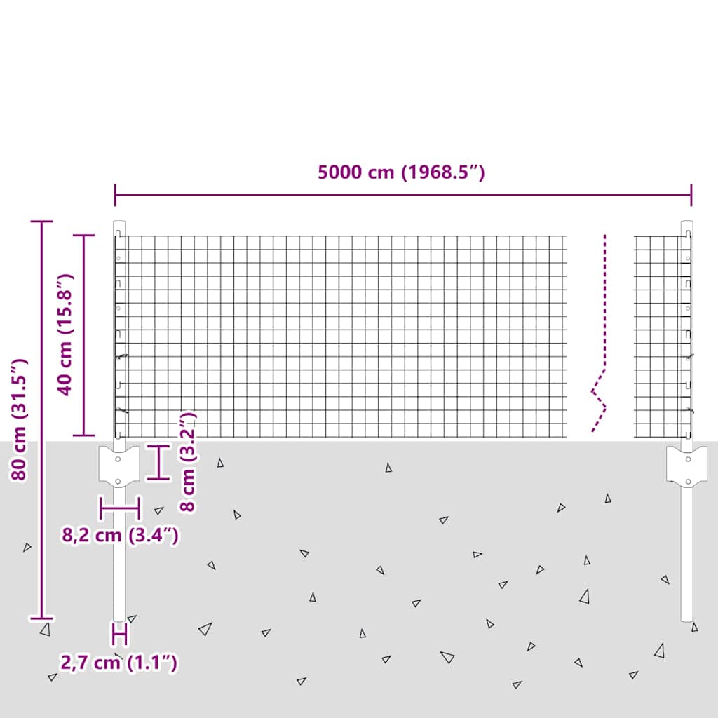 vidaXL Γαλβανισμένο Συρματοπλέγμα με 22 U Πόδια Ασημί 0.4x50 μ Χάλυβας