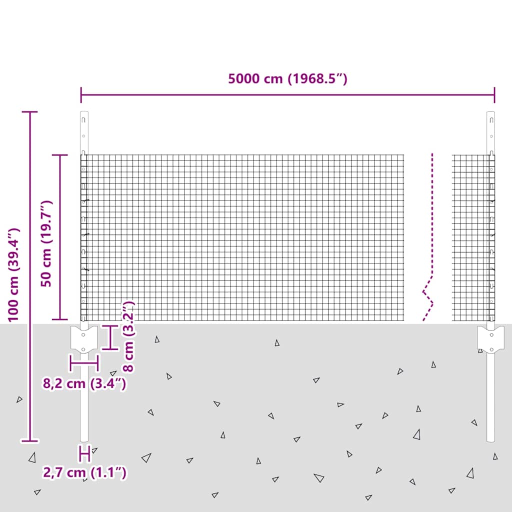 vidaXL Γαλβανισμένος Φράχτης με 22 Πόδες Ασημί 0.5x50 m Ατσάλι