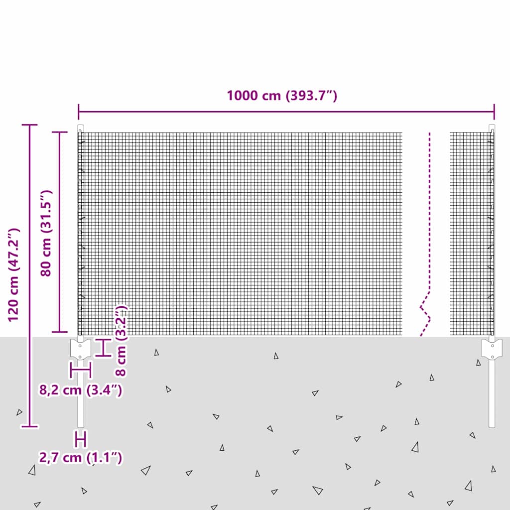 vidaXL Συρμάτινος Φράκτης με 5 U Posts Πράσινος 0.8x10 μ. Χάλυβας