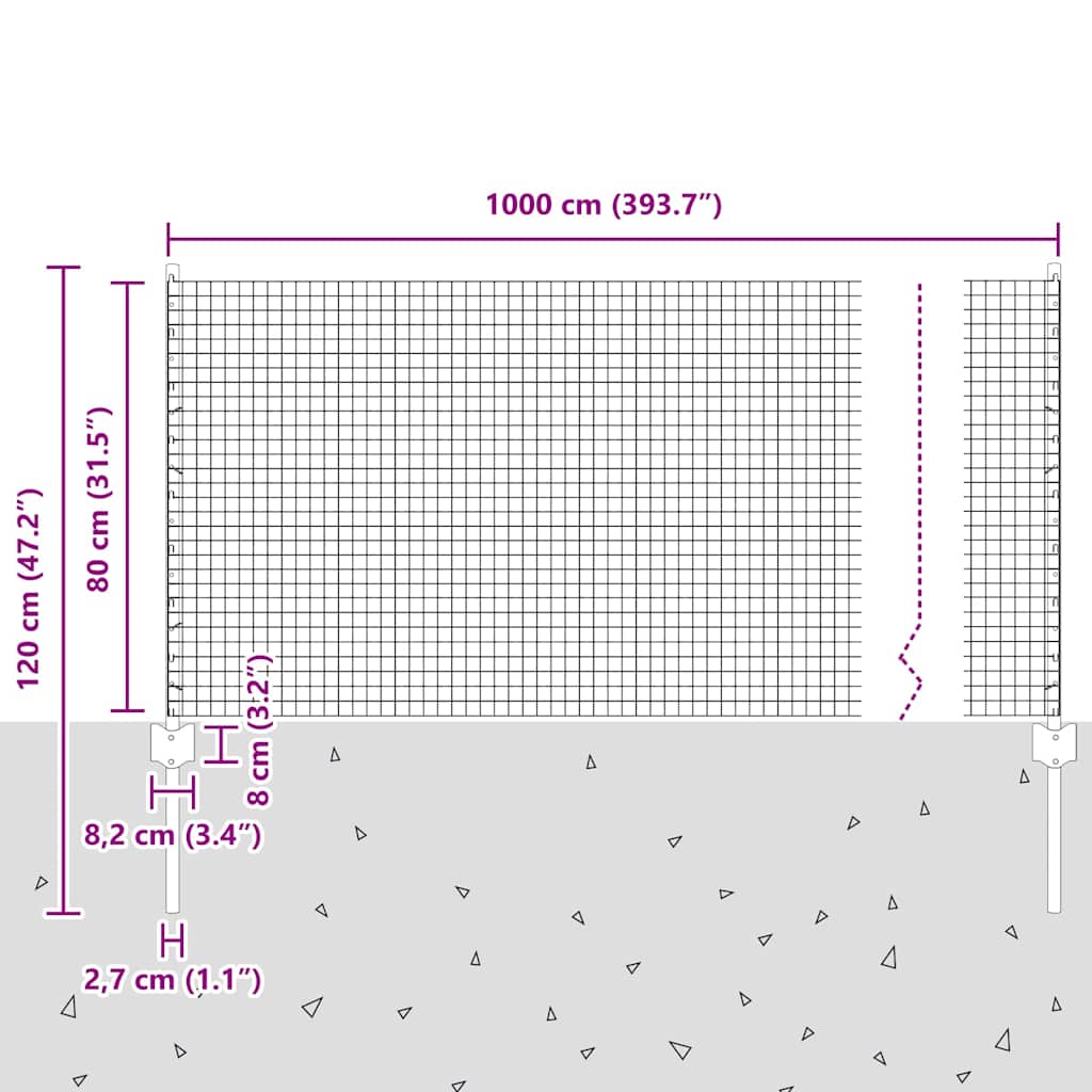 vidaXL Συρματόπλεγμα με Στυλίς 10 x 0,8 μ PVC-Επικαλυμμένο Ατσάλι